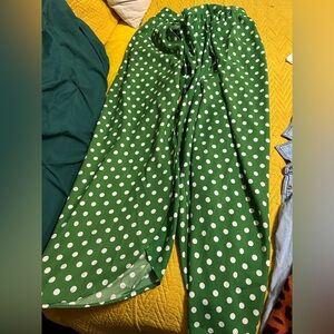 Ashley Stewart Green and White Polka Dot Pants, 1X
